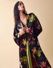 Clemence Camille Floral Velvet Kimono, Black (BLACK), large