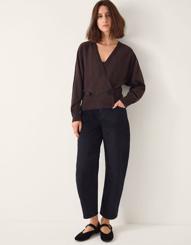 Thea Embellished Wrap Jumper, Brown (CHOCOLATE), large