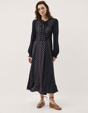 Reese Polka Dot Print Midi Dress, Blue (NAVY), large