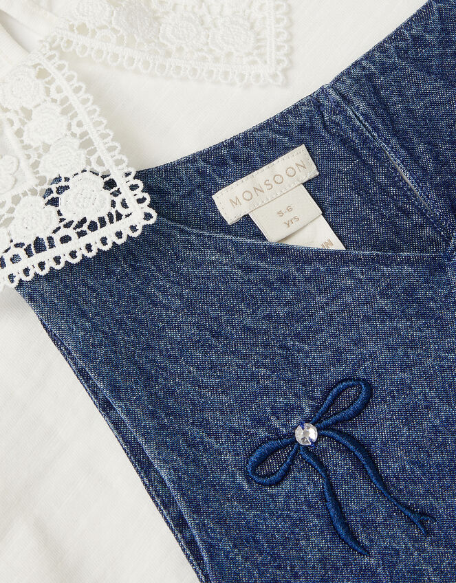 Collar Top & Chambray Bow Dress Set, Blue (BLUE), large