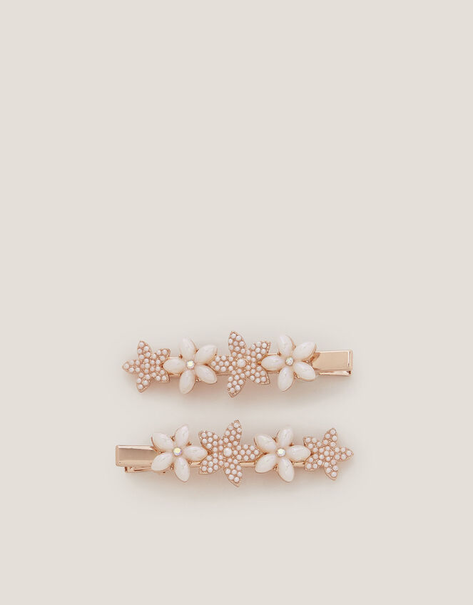 2-Pack Pearly Flower Hair Clips, , large