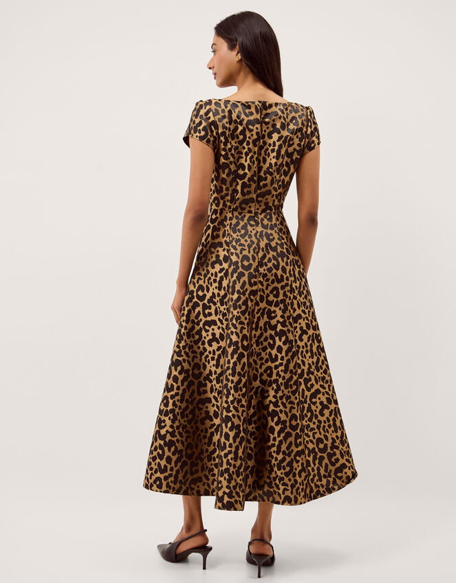 Anna Leopard Print Midi Dress, Camel (BEIGE), large