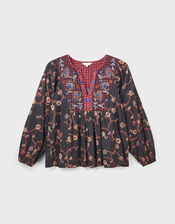 East Elenie Embroidered Floral Blouse, Black (BLACK), large