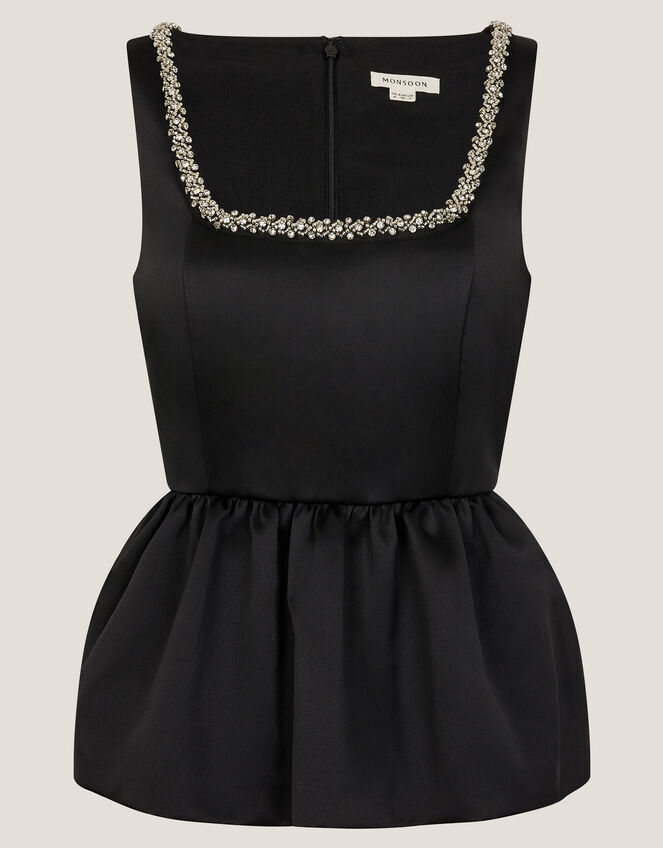 Saira Diamanté Peplum Top, Black (BLACK), large