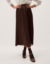 Demi Polka Dot Pleated Midi Skirt, Brown (CHOCOLATE), large