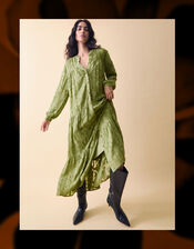 Clemence Sylvie Burnout Tiered Maxi Dress, Green (GREEN), large