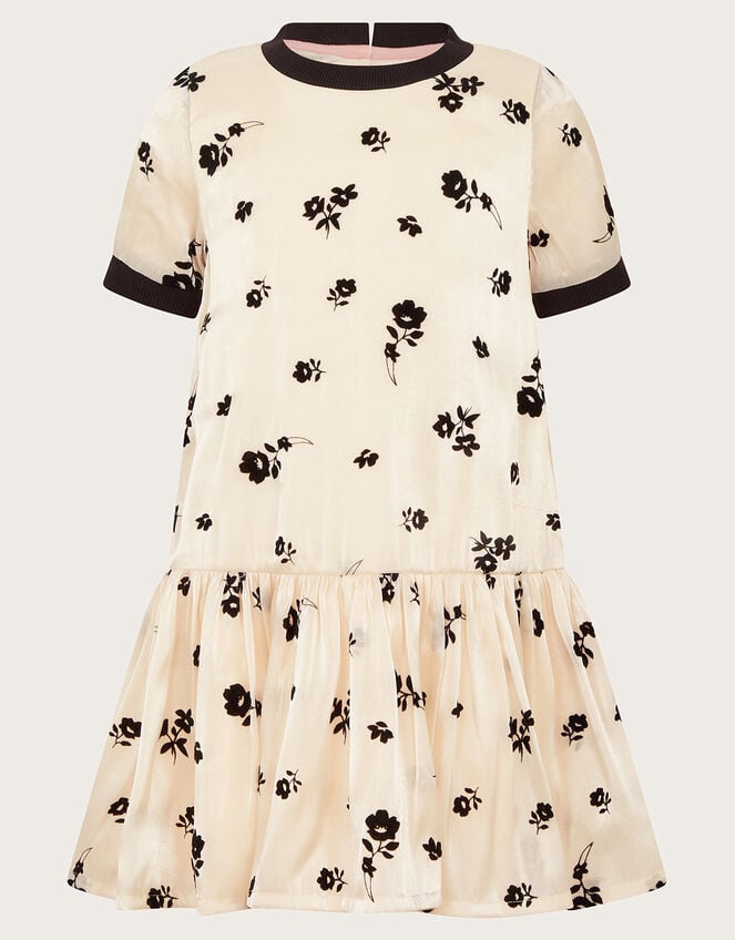 Floral Print Organza Dress, Black (BLACK), large