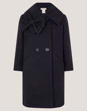 Bow Collar Coat, Blue (NAVY), large