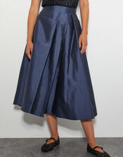 Tanya Taffeta Pleated Midi Skirt, Blue (NAVY), large