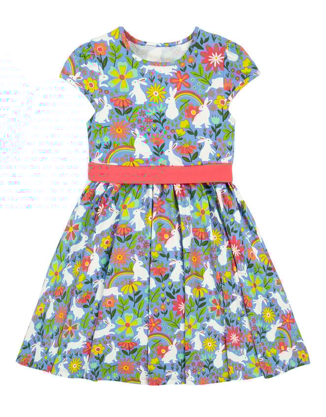 Frugi Issey Bunny Print Party Dress, Blue (BLUE), large