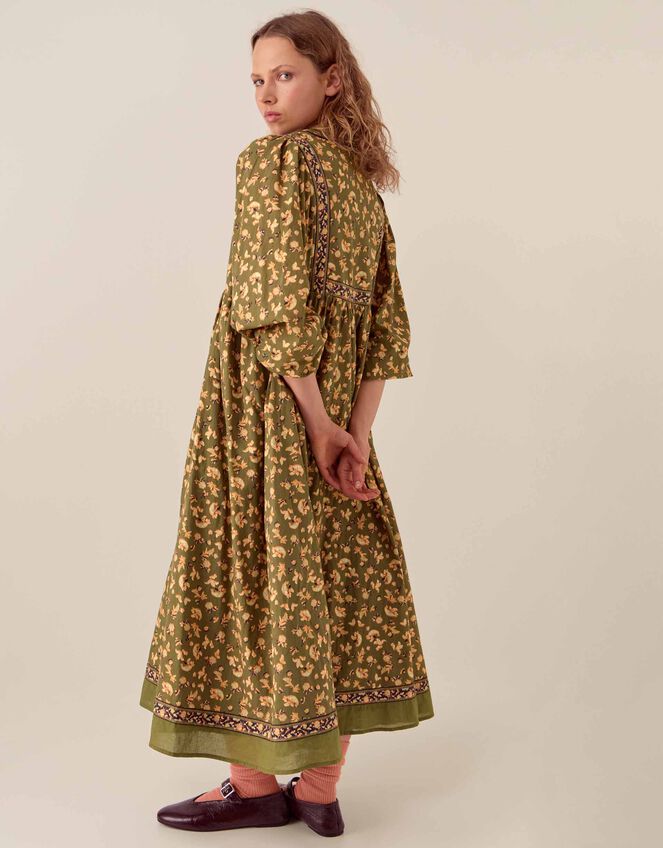 East Darney Embroidered Floral Midi Dress, Green (KHAKI), large