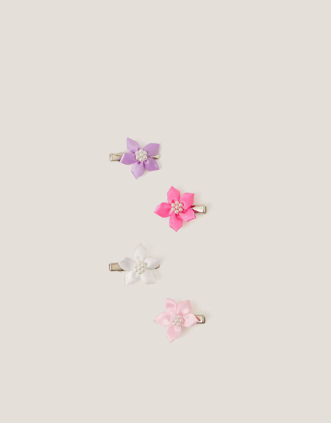 4-Pack Mini Satin Flower Hair Clips, , large