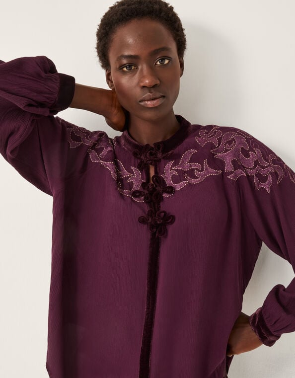 Mallory Embroidered Blouse, Purple (PURPLE), large