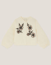 Floral Embroidered Bomber Jacket, Ivory (IVORY), large