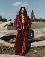 East Jude Print Velvet Blazer, Red (BERRY), large