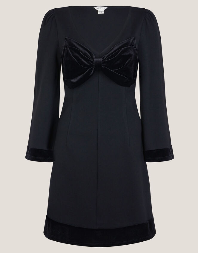 Blair Velvet Bow Long Sleeve Mini Dress, Black (BLACK), large