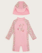 Baby Bunny UPF 50+ Long Sleeve Swimsuit and Sun Hat Set, Pink (PINK), large