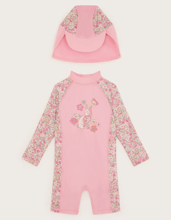 Baby Bunny UPF 50+ Long Sleeve Swimsuit and Sun Hat Set, Pink (PINK), large