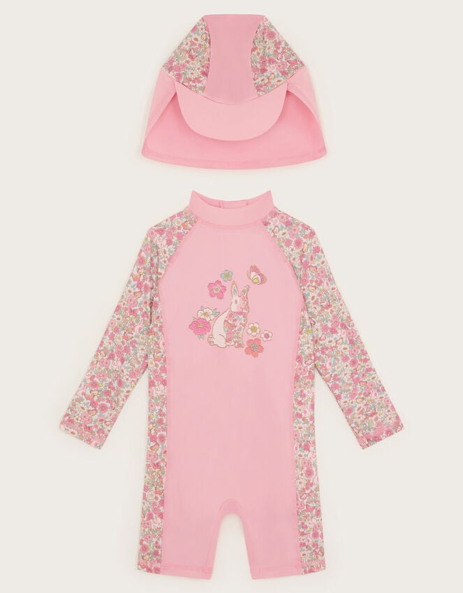 Baby Bunny UPF 50+ Long Sleeve Swimsuit and Sun Hat Set, Pink (PINK), large