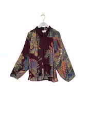 One Hundred Stars Crane Print Pussybow Blouse, Purple (PLUM), large