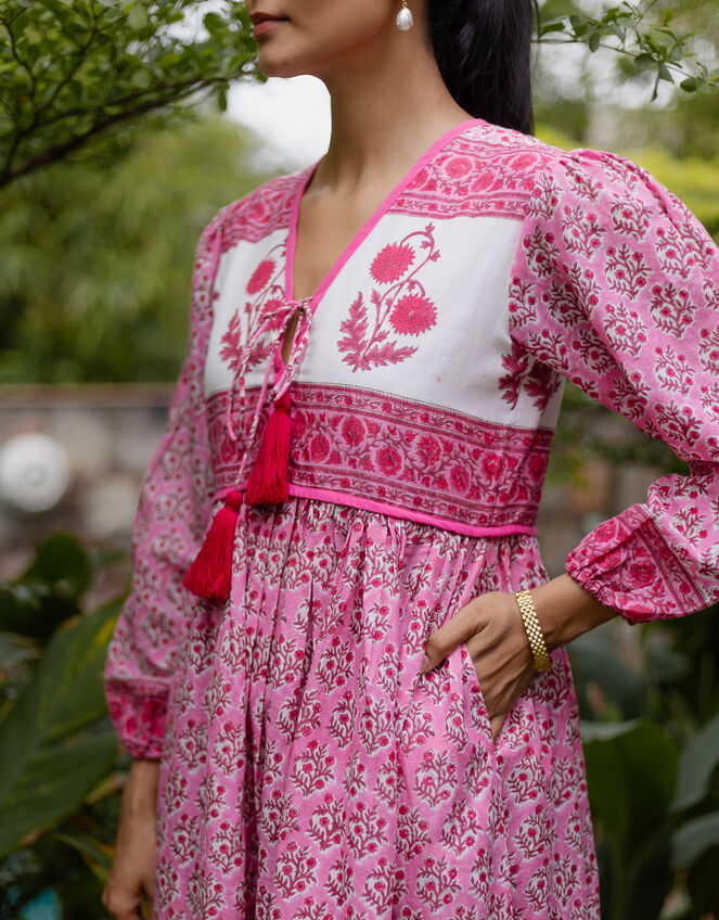 Dilli Grey Jackie Floral Tunic Midi Dress, Pink (PINK), large