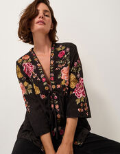 Maggie Tie-Front Embroidered Kimono, Black (BLACK), large