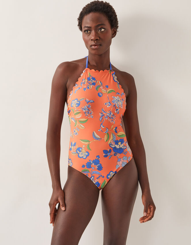 Kaia Floral Halter Swimsuit, Orange (ORANGE), large