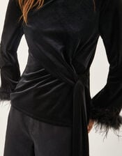 Freya Feather Velvet Top, Black (BLACK), large