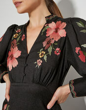 Lyra Embroidered Midi Dress, Black (BLACK), large