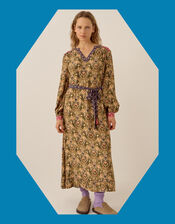 East Ikat Print Midi Dress, Green (GREEN), large