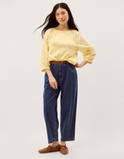 Fifi Broderie Sleeve Top, Yellow (YELLOW), large