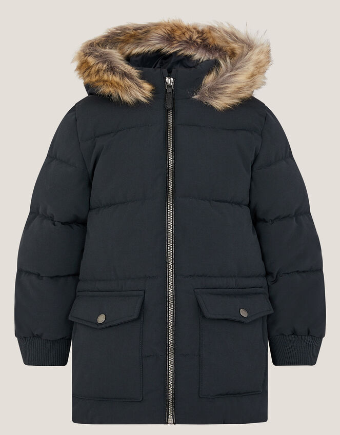 Mid Length Puffer Coat, Black (BLACK), large