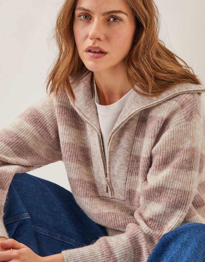 Zia Stripe Half-Zip Jumper, Natural (NATURAL), large