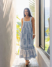 Dilli Grey Kaya Sleeveless Block Print Midi Dress, Blue (BLUE), large