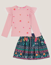 Floral Tulle Top & Skirt Set, Blue (NAVY), large