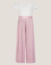 Lace Pleated Jumpsuit, Pink (PALE PINK), large