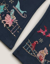 Christmas Scene Flare Leggings, Blue (NAVY), large