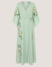 Clara Floral Embellished Midi Wrap Dress, Green (SAGE), large
