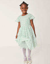 Carly Sparkle Scallop Ruffle Party Dress, Teal (TEAL), large