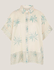 Tashie Sun Print Oversized Shirt, Blue (AQUA), large