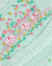 Puff Sleeve Floral Mesh Dress, Blue (BLUE), large