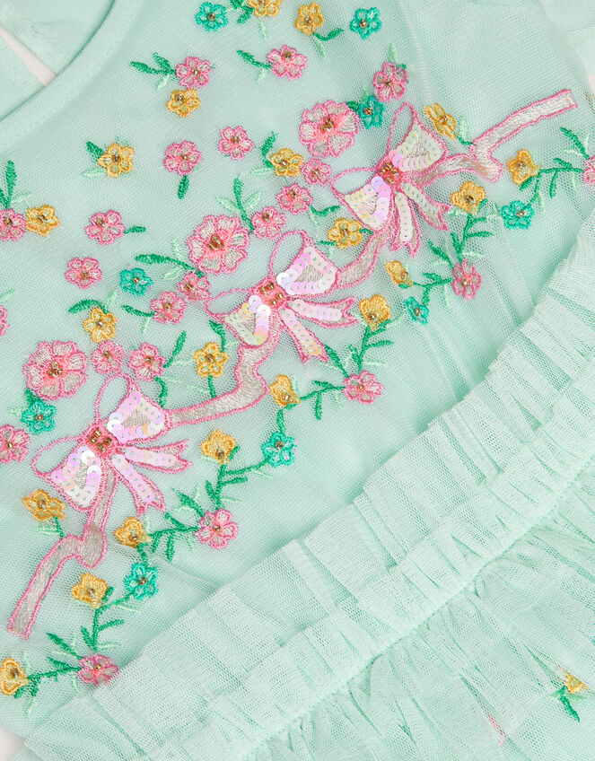 Puff Sleeve Floral Mesh Dress, Blue (BLUE), large