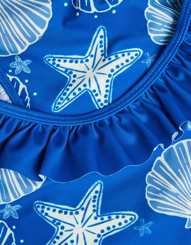 Starfish & Shell Print Frill Swimsuit, Blue (NAVY), large