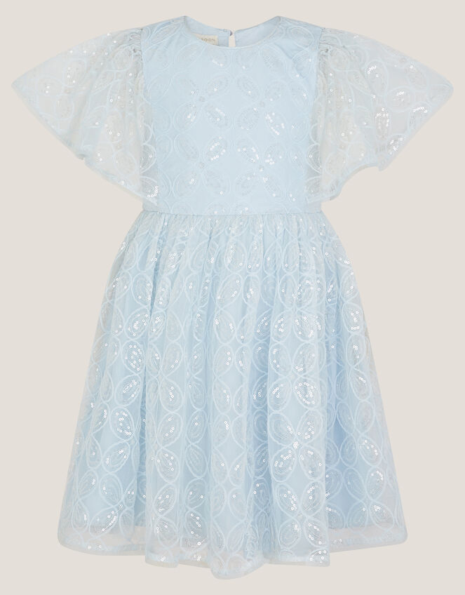 Ahanna Flutter Sleeve Sequin Party Dress, Blue (PALE BLUE), large