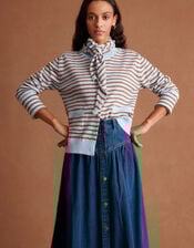 Tamsin Button Denim Midi Skirt , Blue (MID AUTHENTIC BLUE), large