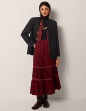 Maison Hotel Josephine Floral Tiered Maxi Skirt, Red (RED), large