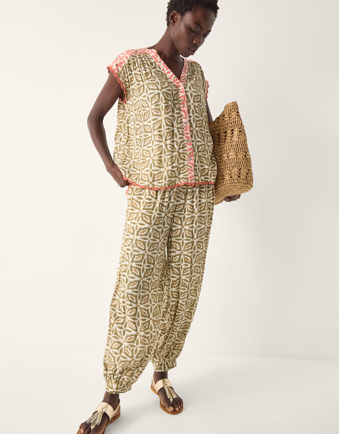 Elma Sleeveless Print Top, Green (KHAKI), large