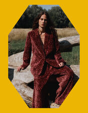 East Jude Print Velvet Blazer, Red (BERRY), large