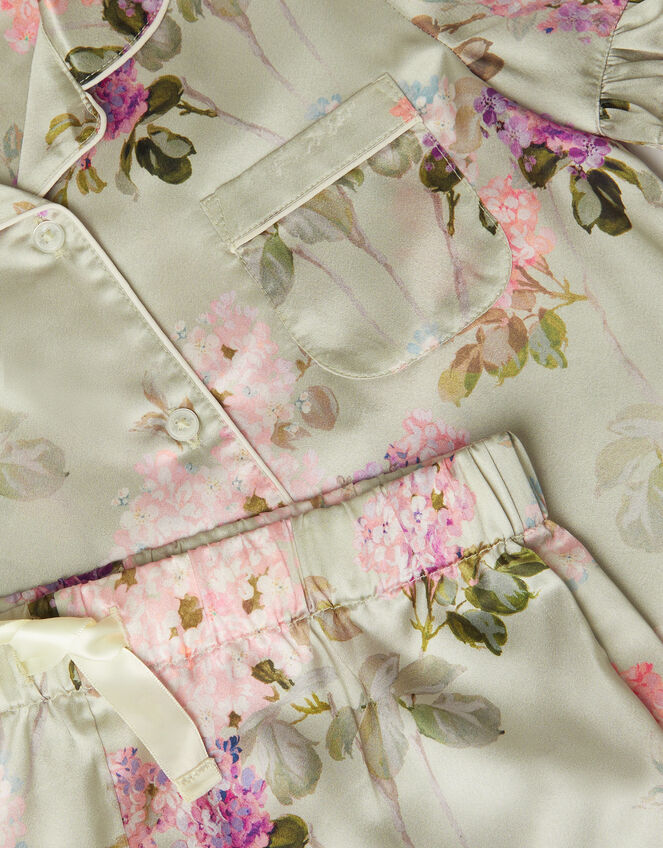 Floral Satin Short Pyjama Set, Green (GREEN), large