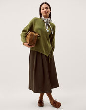 Fey Asymmetrical Fringe Jumper, Green (KHAKI), large